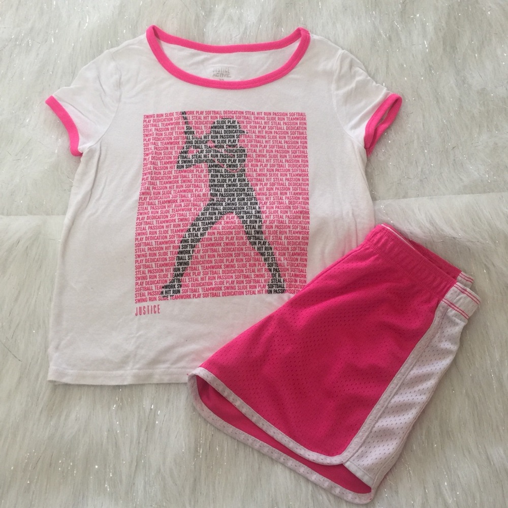 Justice softball t-shirt and shorts size 10/12